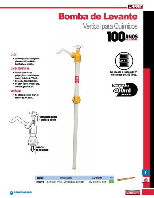 Bomba de levante vertical para químicos Urrea 2363VQ