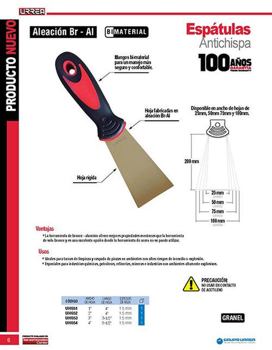 Espátula antichispa 100mm Urrea UH654