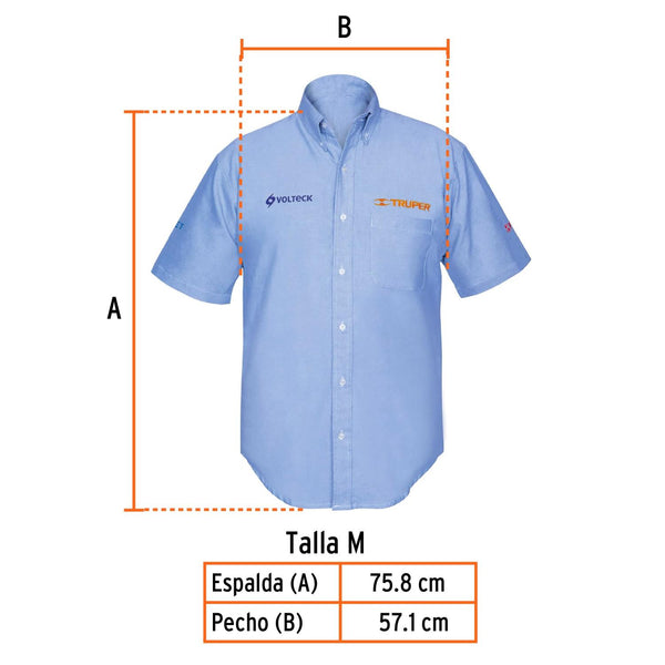 Camisa azul para caballero, manga corta talla M, Truper 60349
