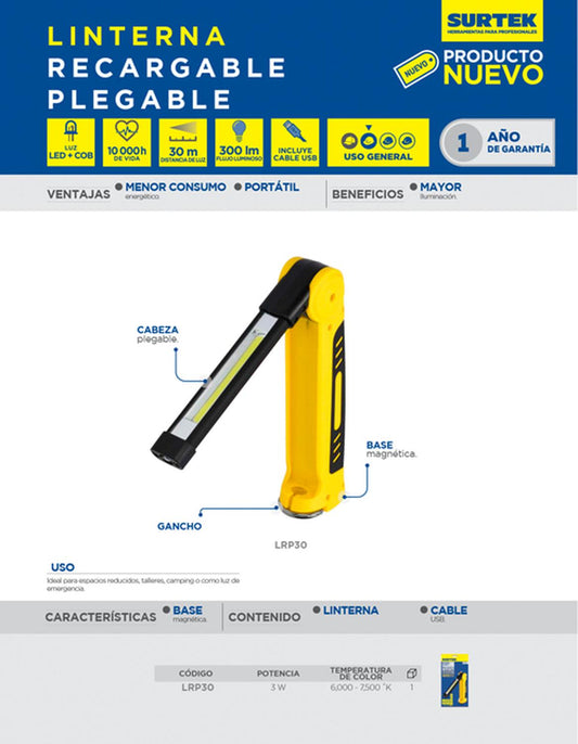 Linterna plegable recargable Surtek LRP30