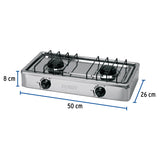 Parrilla de gas de sobreponer 2 quemadores, inox, Foset 48234