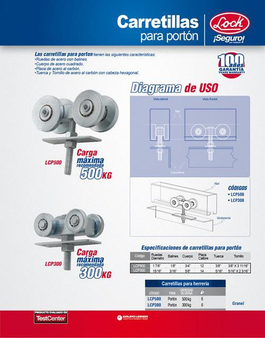 Carretilla para portón 300kg Lock LCP300