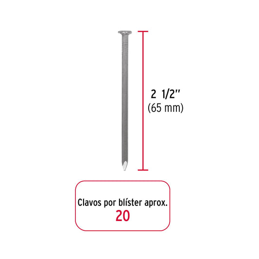 Blíster con 20 clavos estándar 2-1/2' con cabeza, Fiero 40228