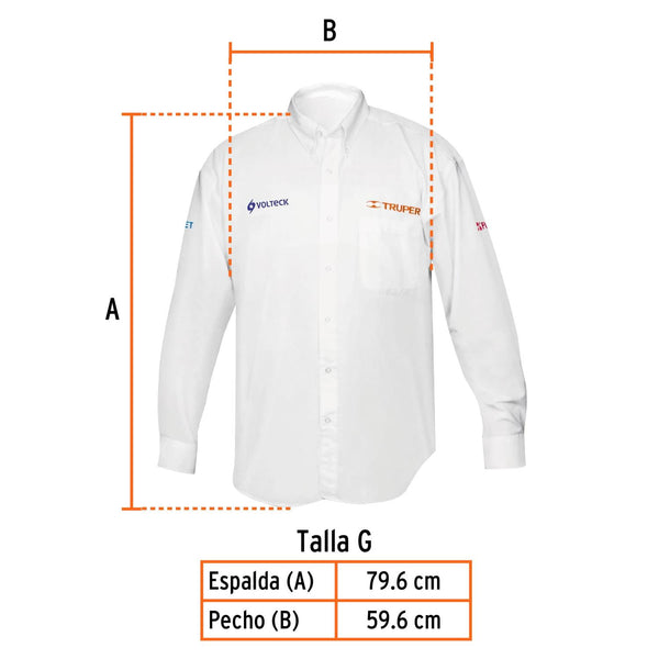 Camisa blanca para caballero, manga larga talla G, Truper 60362