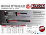 Marro acero octagonal 3lb mango fibra vidrio 15 1/4" Urrea 1434GFV