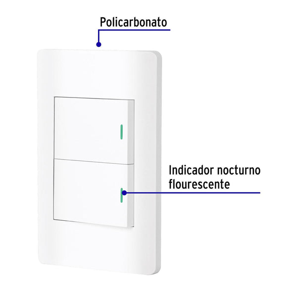 Placa armada blanca 2 interruptores 1.5 módulos, Lisboa, Volteck 47960