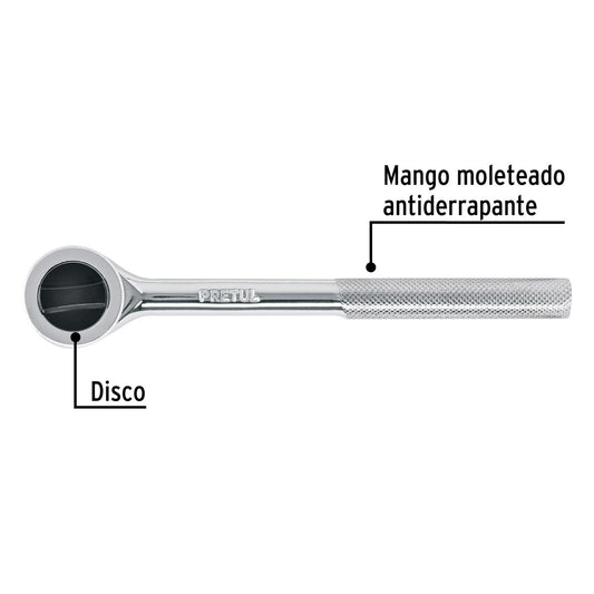 Matraca cuadro 3/8' cabeza redonda con disco, Pretul 27354