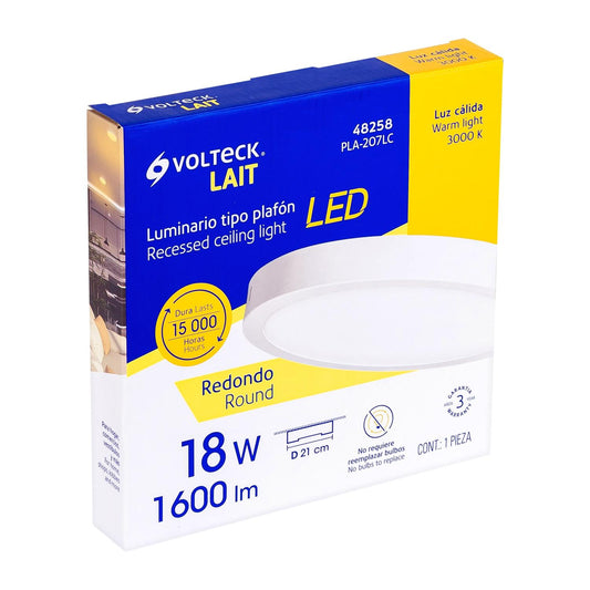 Luminario blanco de LED 18 W redondo tipo plafón luz cálida, Volteck 48258