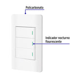 Placa armada blanca 3 interruptores 1 módulo, Lisboa, Volteck 47956
