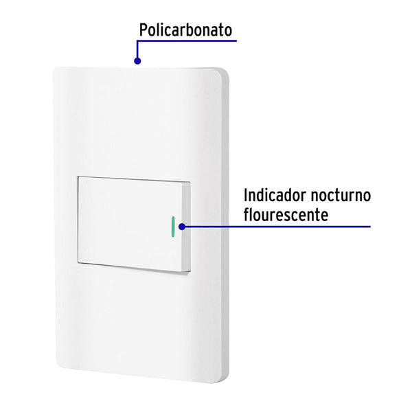 Placa armada blanca 1 interruptor de 3 vías 1.5 mód, Lisboa, Volteck 47959