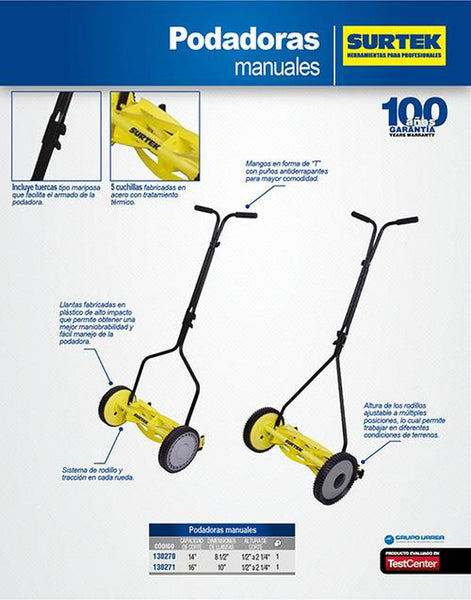 Surtek Podadora de pasto manual 16" 130271