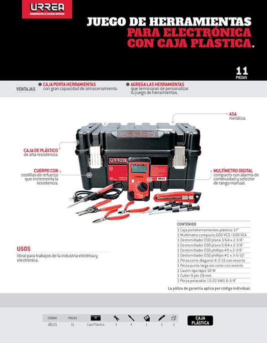 Juego de herramienta para electrónico, 11 piezas Urrea JEL11