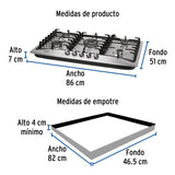 Parrilla de gas empotrable 5 quemadores, acero inox, , Foset 48407