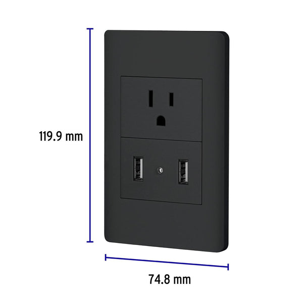 Placa armada negra contacto y 2 puertos USB 1.5 mód, Lisboa, Volteck 47904