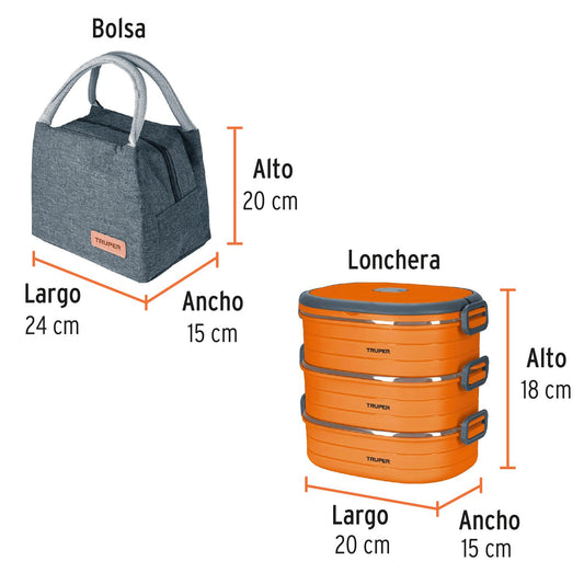 Lonchera térmica con 3 contenedores de acero inoxidable Truper 66076