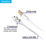 Extensión eléctrica doméstica 6 m blanca con clavija recta 40155