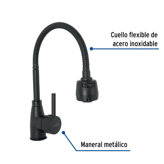 Monomando para fregadero con cuello flexible, negro, Tubig, Foset 47388