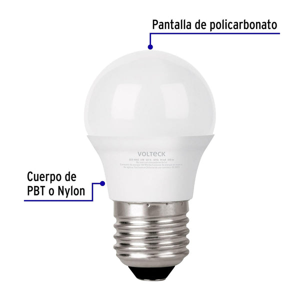 Lámpara LED G45 6 W (equiv. 40 W), luz cálida, blíster, Volteck 46278