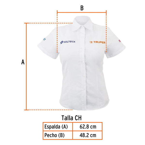 Camisa blanca para dama, manga corta talla CH, Truper 62101