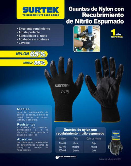 Guantes Nylon recubrimiento de nitrilo talla grande Surtek 137405