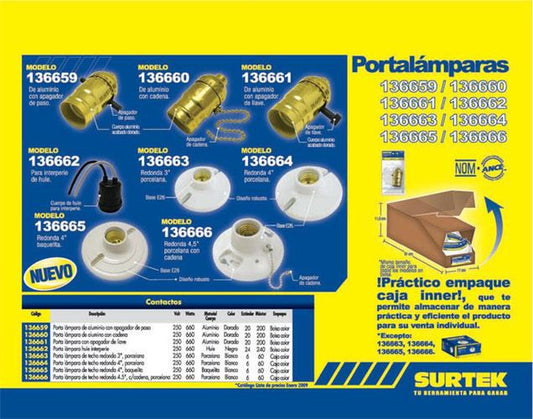 Portalámpara de baquelita redondo para techo 4" 127V Surtek 136665