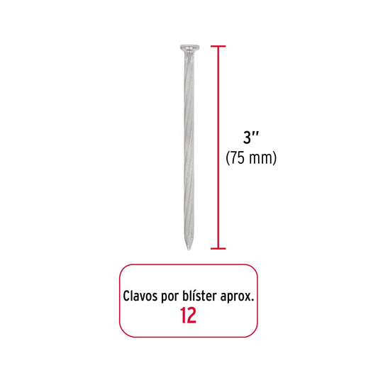 Blíster con 12 clavos galvanizados para concreto 3', Fiero 40226