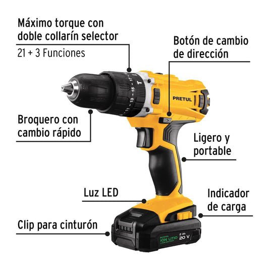 Kit rotomartillo inalámbrico 1/2' 20V y 32 accesorios Pretul 29000