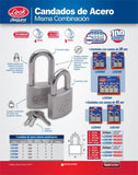 Candado acero corto llave estándar 4 pzs cromo satinado Lock L22S384