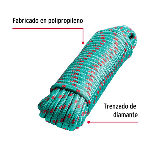 Piola de Polipropileno trenzada, multicolor, 8mm x 15m, Fiero 47810