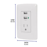 Contacto aterrizado + 2 puertos USB, blanco, línea Italiana 48065