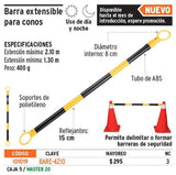 Barra reflejante de PVC, retráctil p/conos, 135 a 210 cm 101019