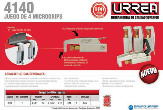 Juego de 4 microgrips 3-5/8" Urrea 4140