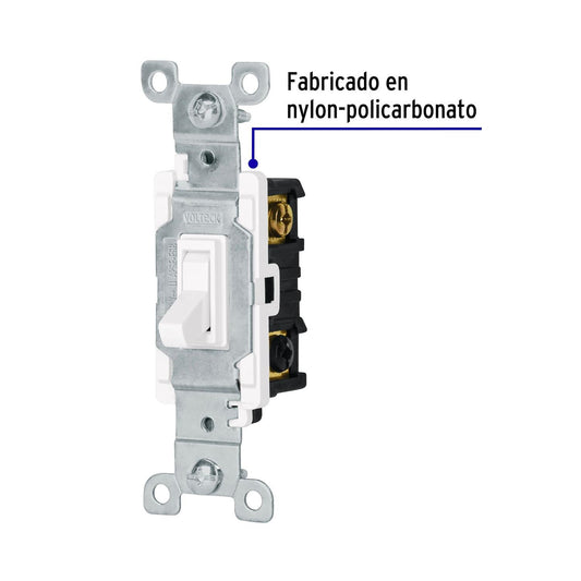 Interruptor vertical de palanca, 3 vías, Standard, blanco, Volteck 47720