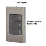 Placa armada acero inox 3 interruptores 1 módulo, Lisboa, Volteck 47836