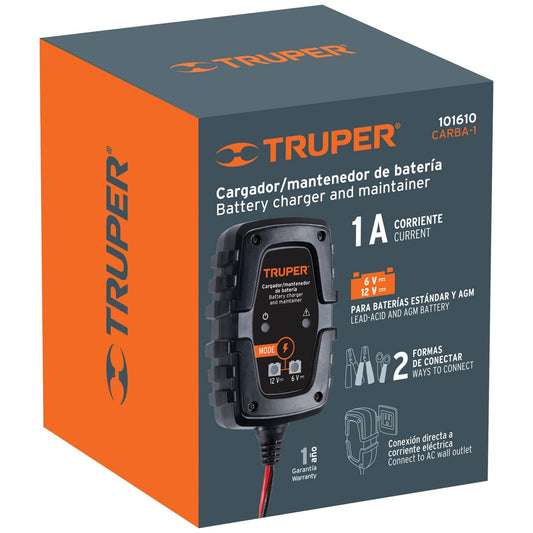 Cargador de 1 A para baterías de 6 y 12V Truper 101610