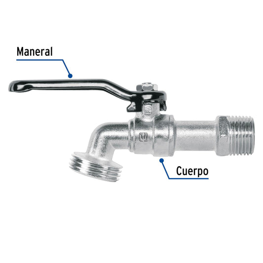 Llave de esfera de zinc 1/2', 110 g, s/adaptador, Basic 48243
