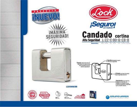 Candado de acero para cortina llave de puntos metálico Lock L22C80QCBB