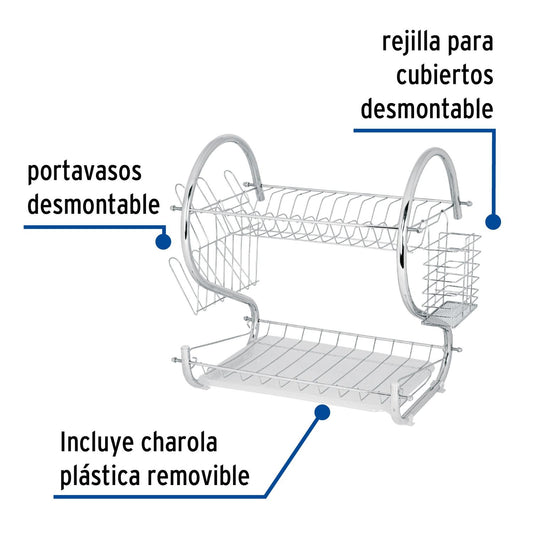 Escurridor de acero cromado con 2 niveles para trastes, Foset 47908