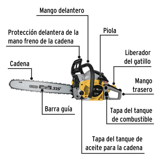 Motosierra 45 cc a gasolina con barra de 18', Pretul 26017