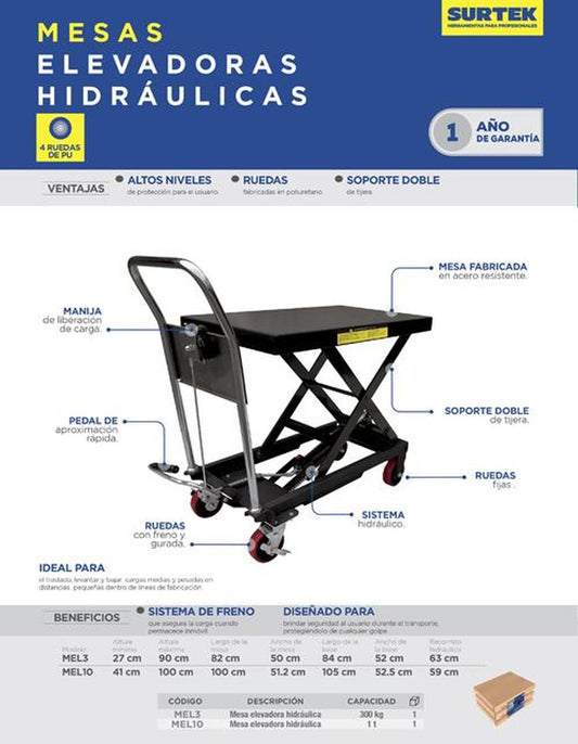 Mesa elevador hidráulica 300kg Surtek MEL3