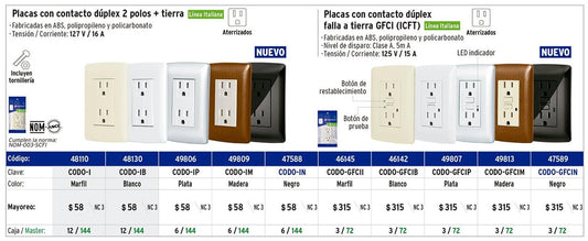Contacto dúplex falla a tierra GFCI, negro, línea Italiana Volteck 47589