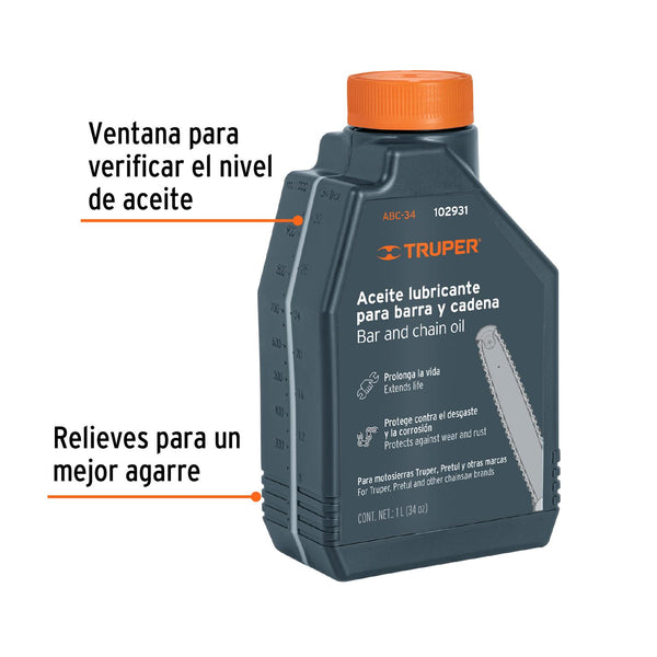 Aceite lubricante para barra y cadena de motosierra, Truper 102931