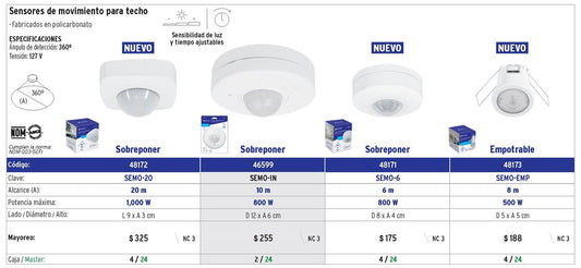 Sensor de movimiento para techo, rango de detección 6 m Volteck 48171