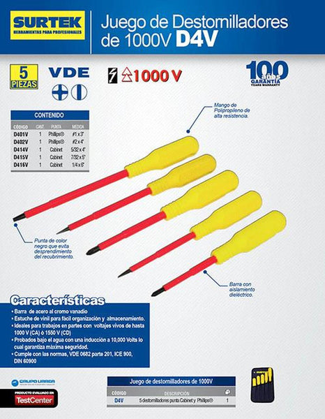 Surtek Juego de 5 Destornilladores para 1000V D4V