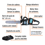 Motosierra inalámbrica 16", 40 V, sin carbones, Truper 102491