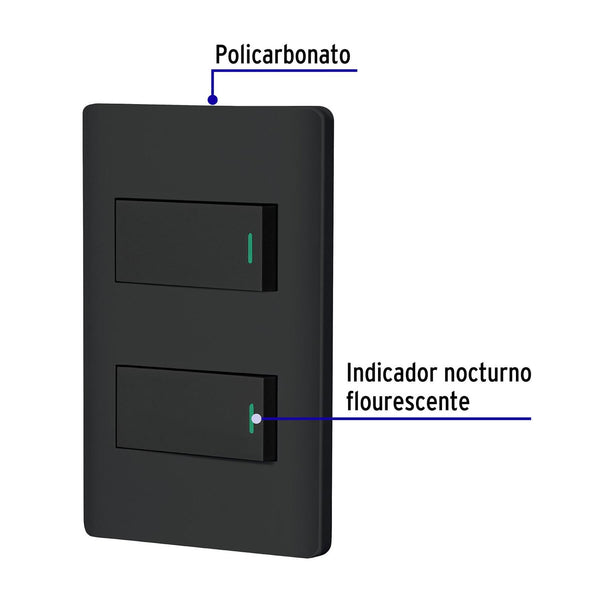 Placa armada negra con 2 interruptores 1 módulo, Lisboa, Volteck 47887