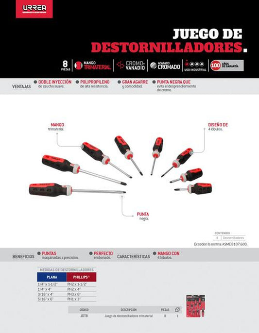 Juego de destornilladores trimaterial 8pz URREA JDT8