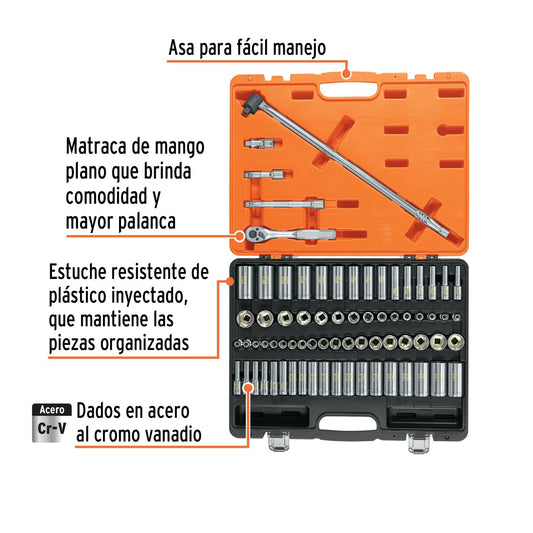 Juego de 73 herramientas cuadro 3/8' std y mm para mecánico, Truper 102389