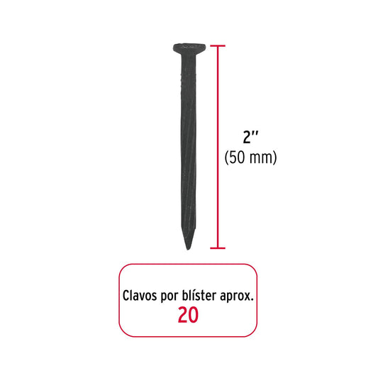 Blíster con 20 clavos negros para concreto 2', Fiero 40221