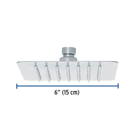 Regadera cuadrada 6', acero inox, sin brazo, cromo, Túbig, Foset 47737